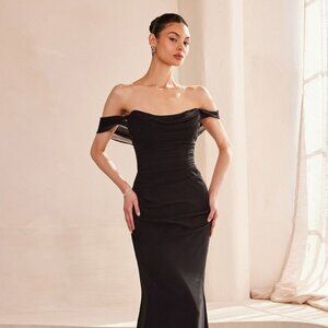 New Off Shoulder Formal Sheath Long Soft Chiffon Dress w/ Lace Up Back CD T705